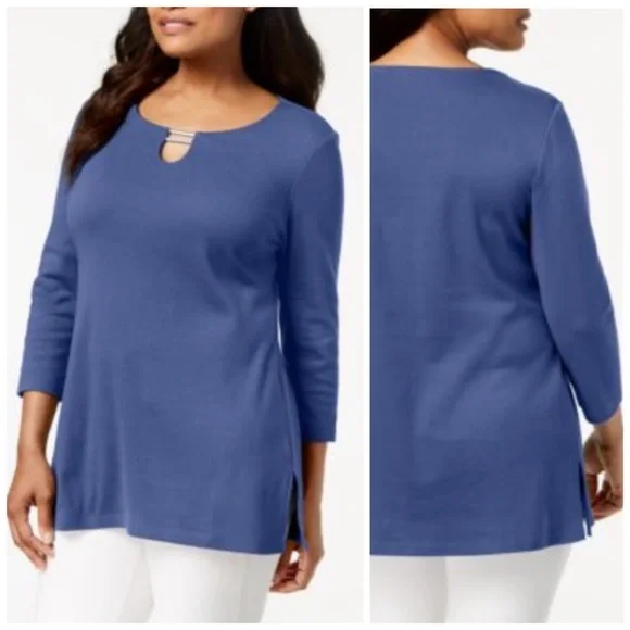 Heather Blue Splitneck Tunic Top Size Small - Picture 1 of 5